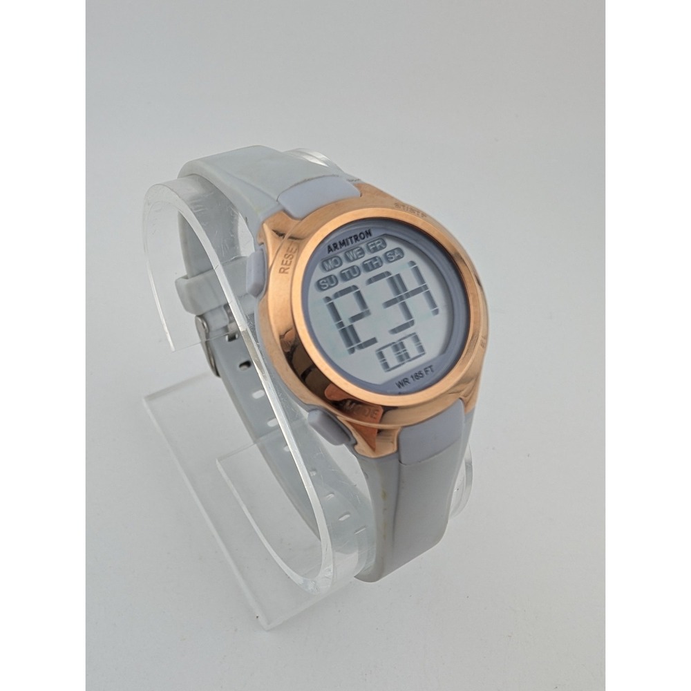 Armitron Pro Sport 45/7042 Digital Watch Gray Band Rose Gold Case- New Battery